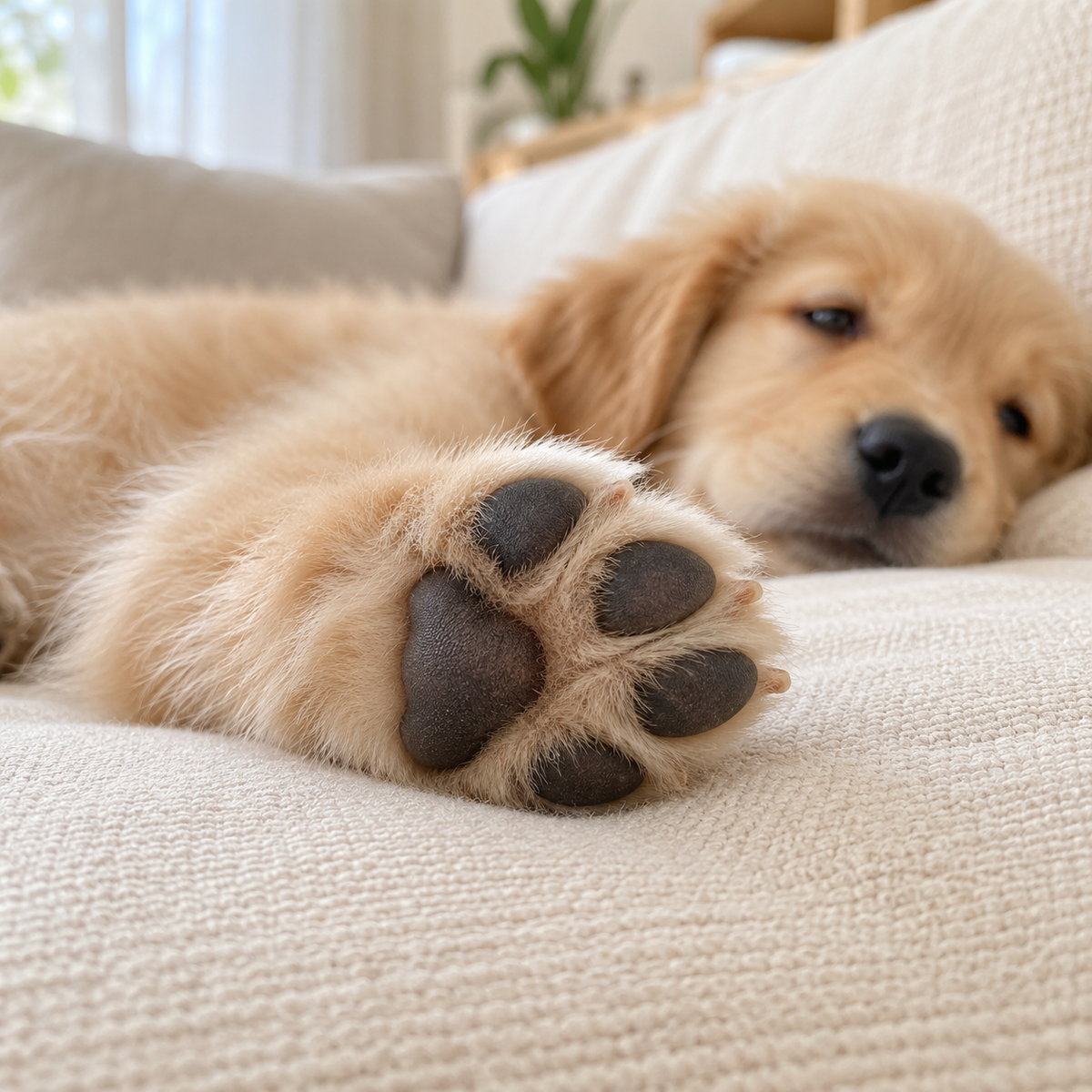 小さな犬の前足の肉球を見せる様子